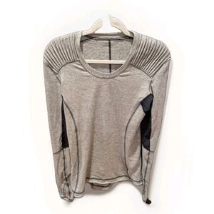 Lululemon Athletica Star Runner Long Sleeve Tonka Stripe Cashew Black Shirt Sz 6